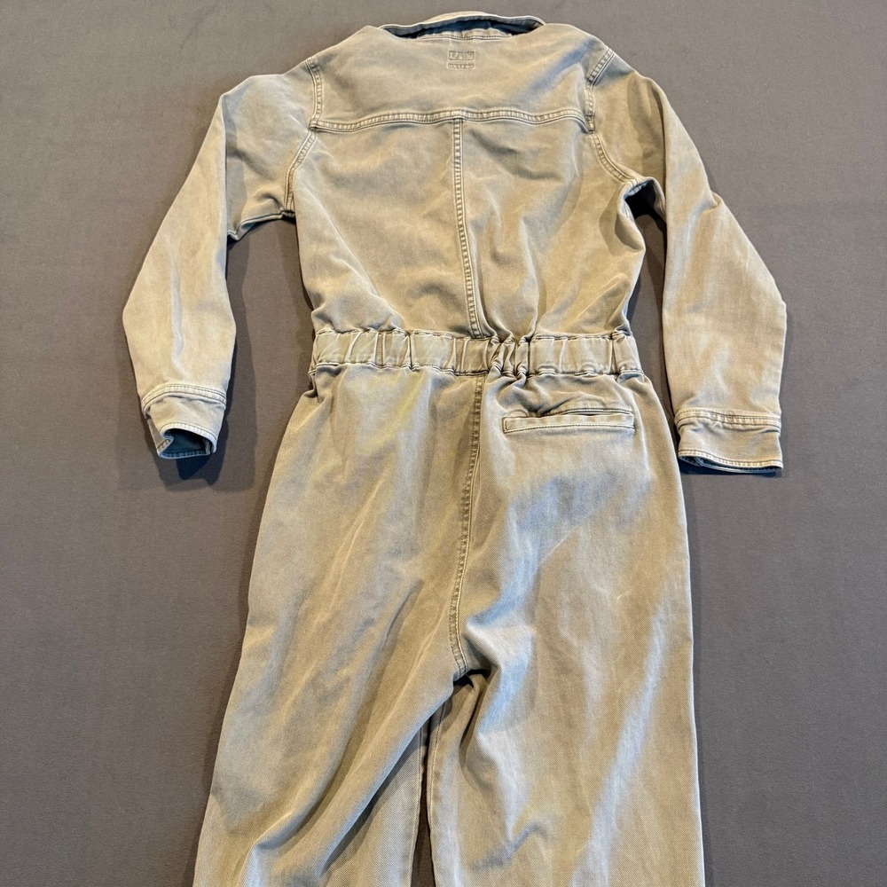 Faherty Women's Utility Jumpsuit M Sage Green Khaki Cinch Waist Long Sleeve - Picture 13 of 16